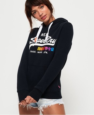 Superdry Vintage Logo Pop Női Kapucnis Pulóver Sötétkék | NFHAX7253